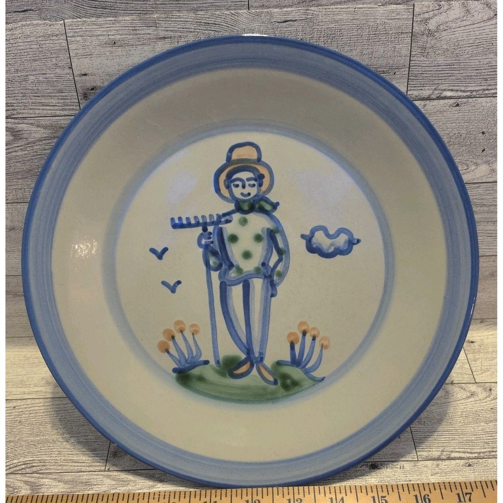M.A. Hadley Signed Art Pottery Country Scene Blue Farmer 11" Dinner Plate